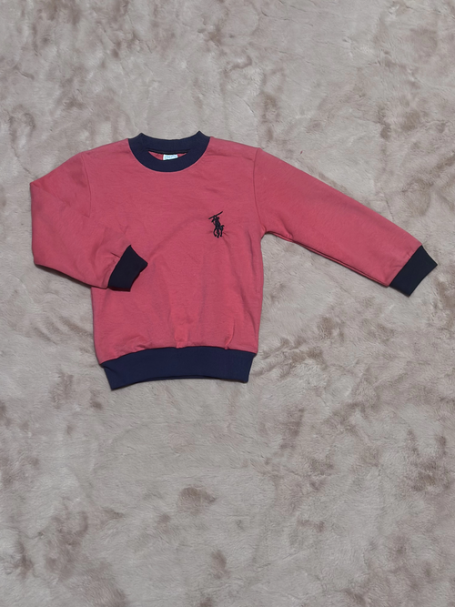 1-7 yaş Armalı bisiklet yaka lacivert biyeli sweatshirt fuşya