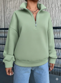 3 iplik Şardonlu yarım fermuarlı sweatshirt mint