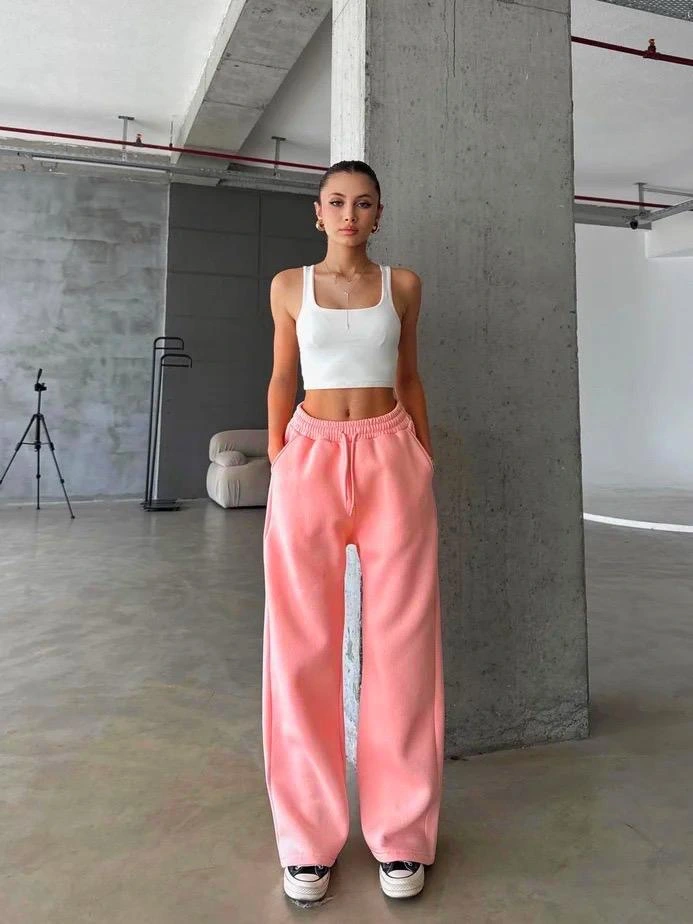 3 iplik şardonlu oversize eşofman somon