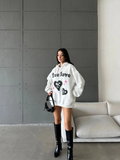 3 iplik şardonlu oversize true baskılı sweat Beyaz
