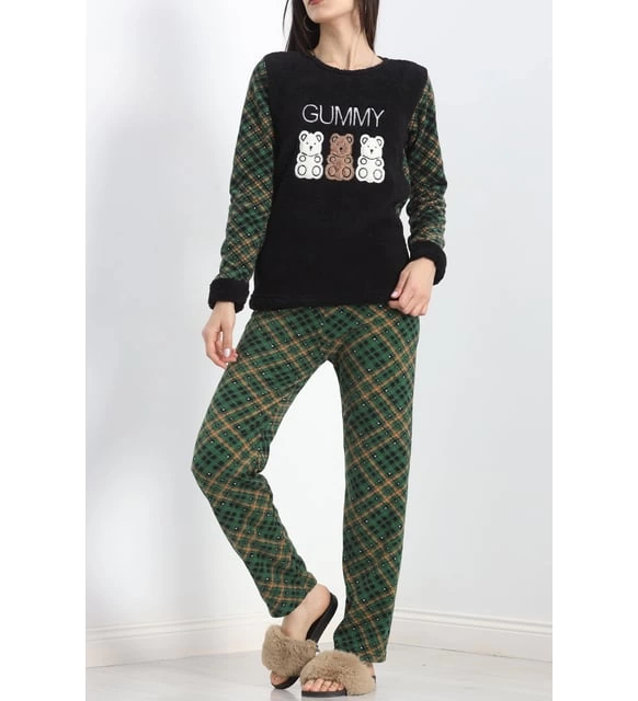 Üç ayıcıklı polar pijama takımı yeşil