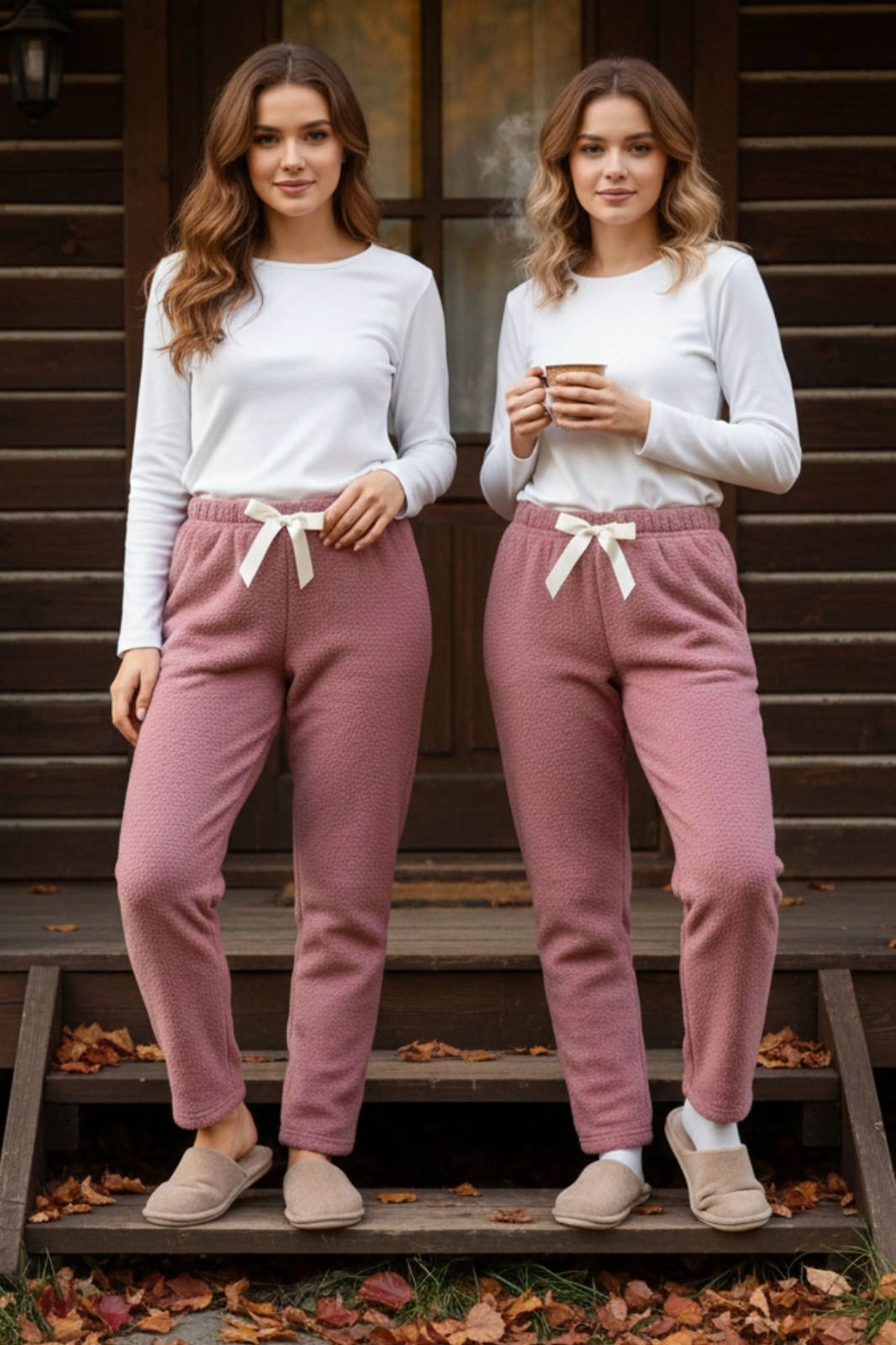 Peluşlu pijama alt somon nr
