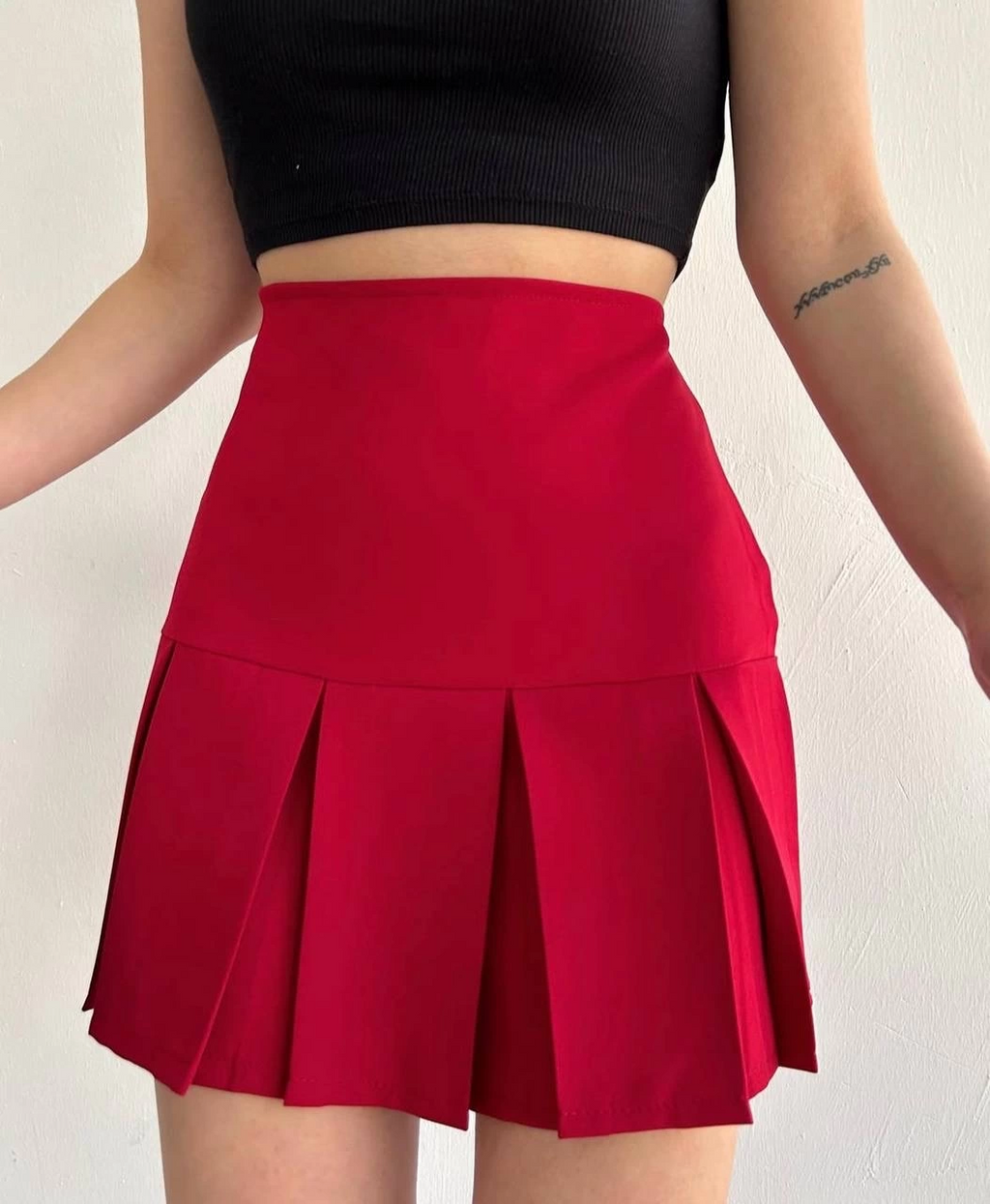 Altı geniş pileli etek bordo s24729