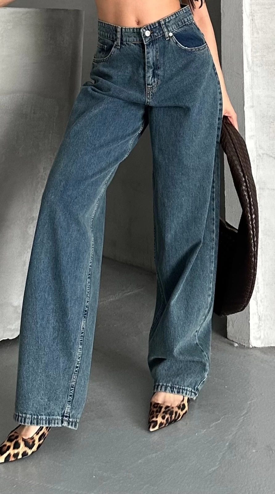 Baggy kar yıkama yeşil tint jeans pantolon d2007