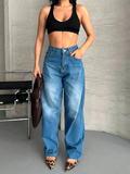 Baggy süper taş bıyık yıkama mavi jeans pantolon d2007