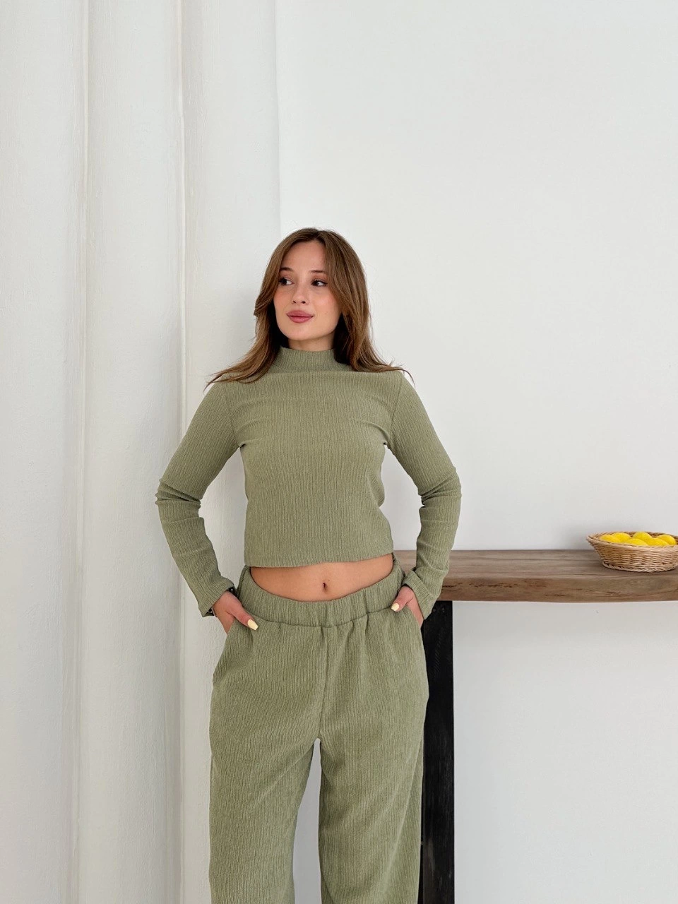 Balıkçı yaka örme takım mint st265865