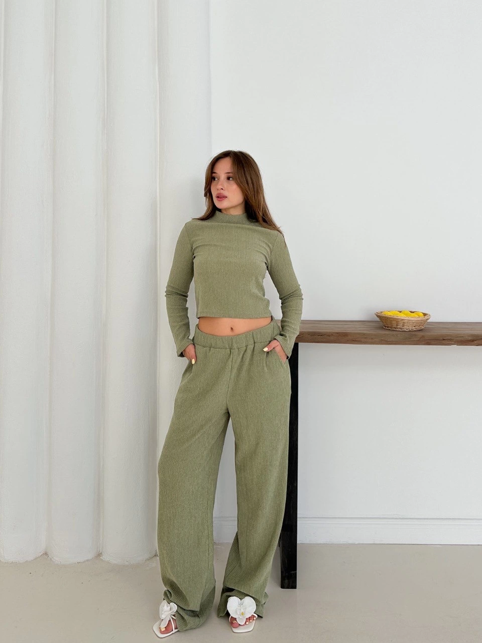 Balıkçı yaka örme takım mint st265865
