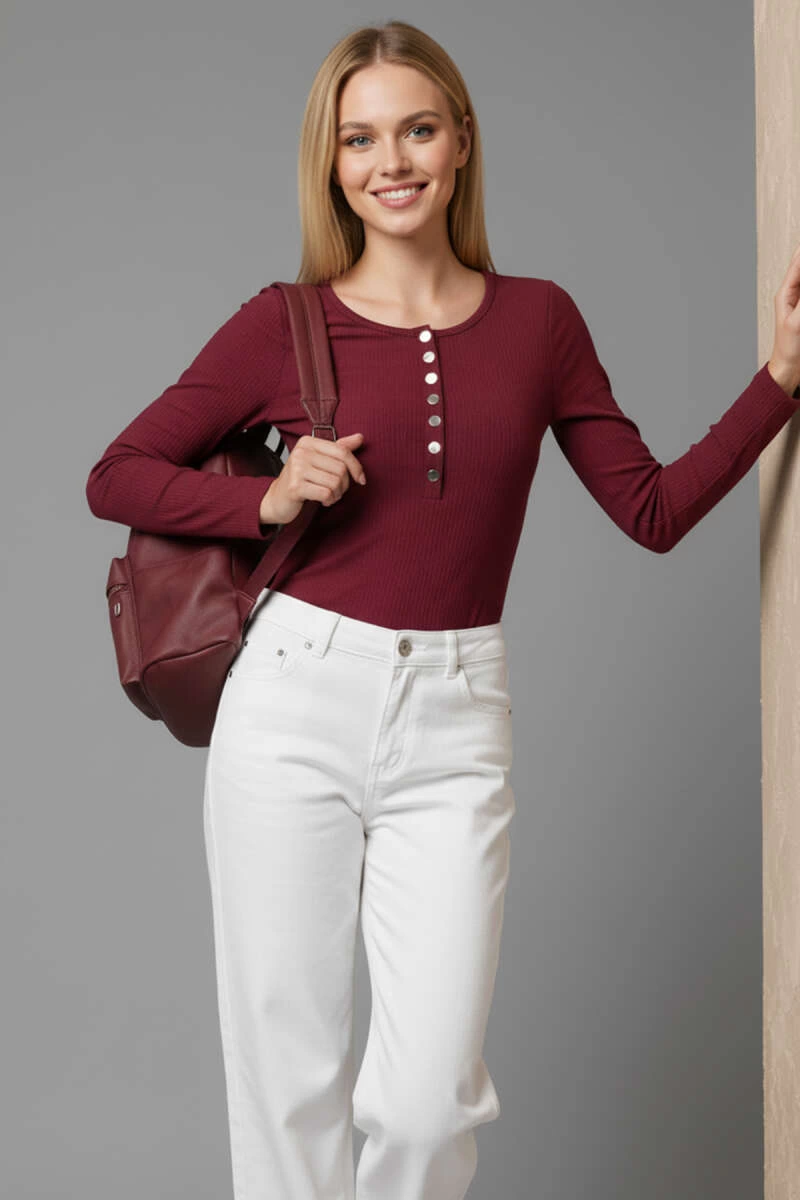 Çıtçıt Detaylı Bluz Bordo T4343