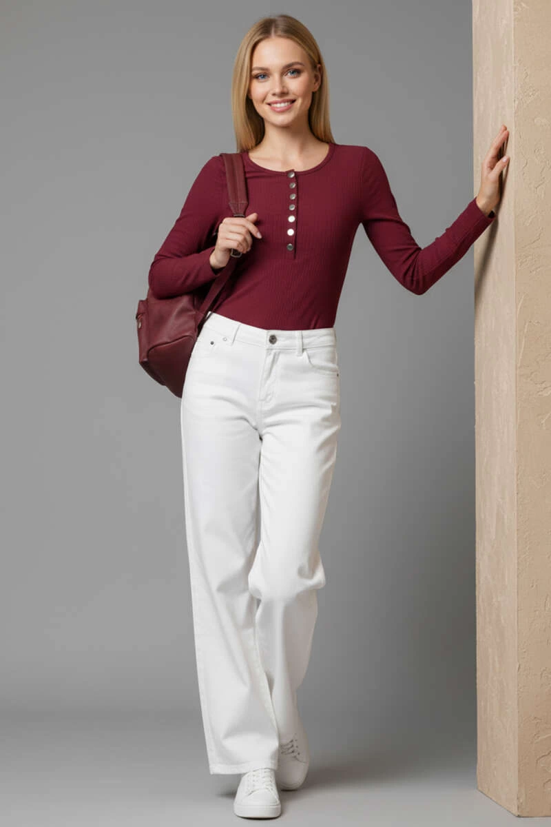 Çıtçıt Detaylı Bluz Bordo T4343