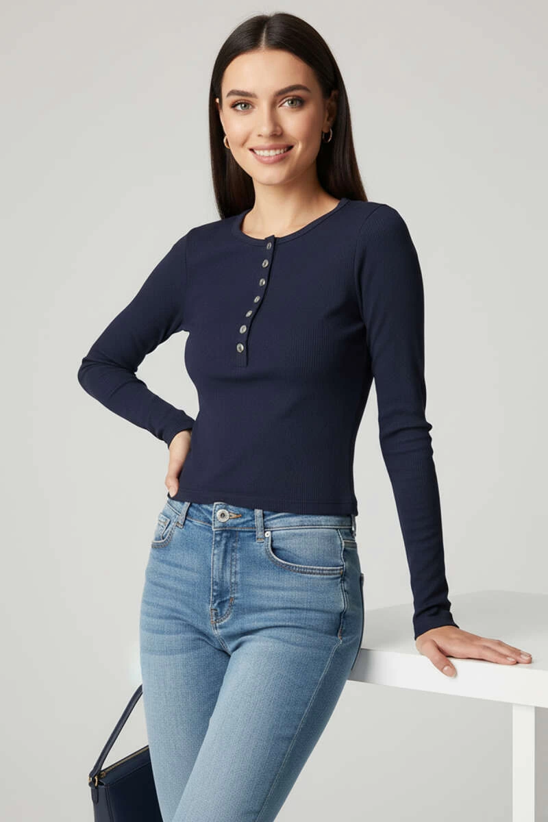 Çıtçıt Detaylı Bluz Lacivert T4343