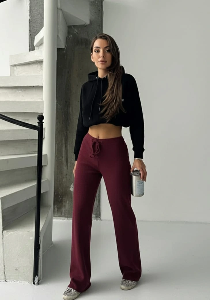 Fit comfort bej salaş pantolon bordo A6011