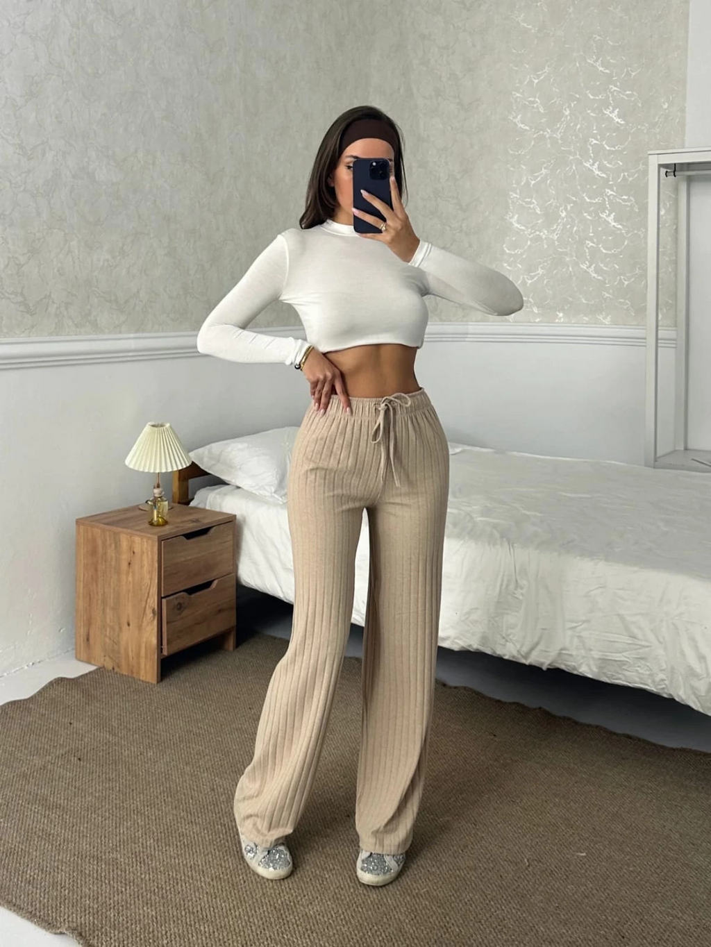 Fitilli şardonlu pantolon bej a4058