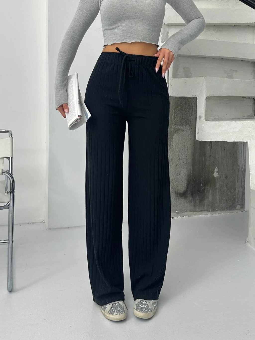 Fitilli şardonlu pantolon siyah a4058