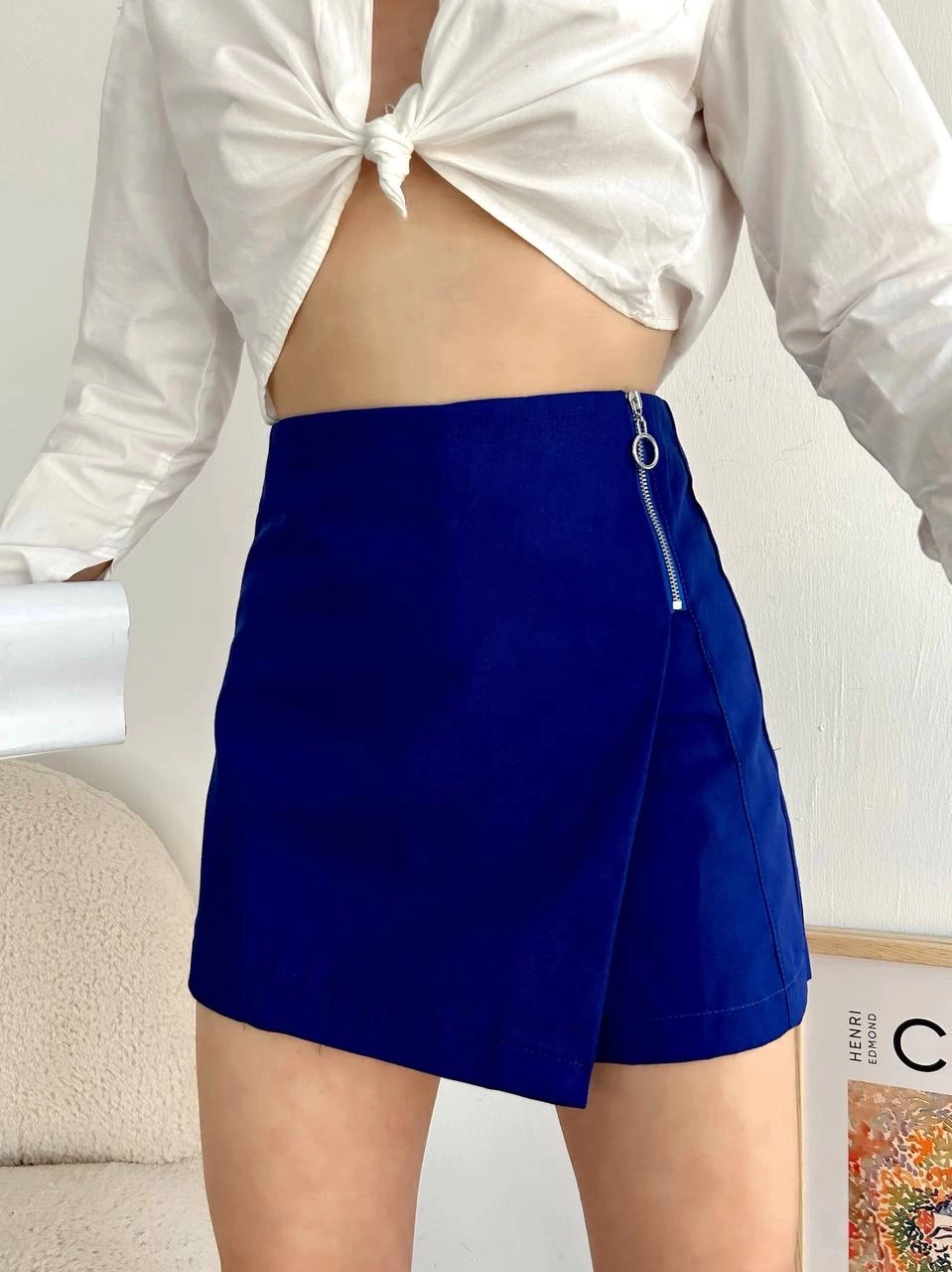 Gabardin fermuarlı şort etek S24906