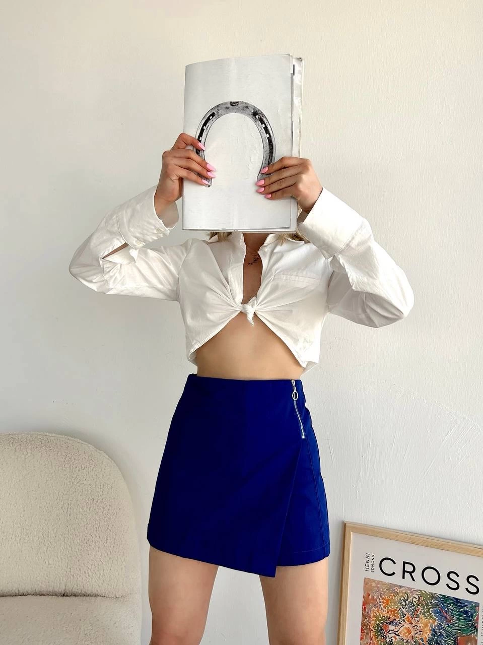 Gabardin fermuarlı şort etek S24906