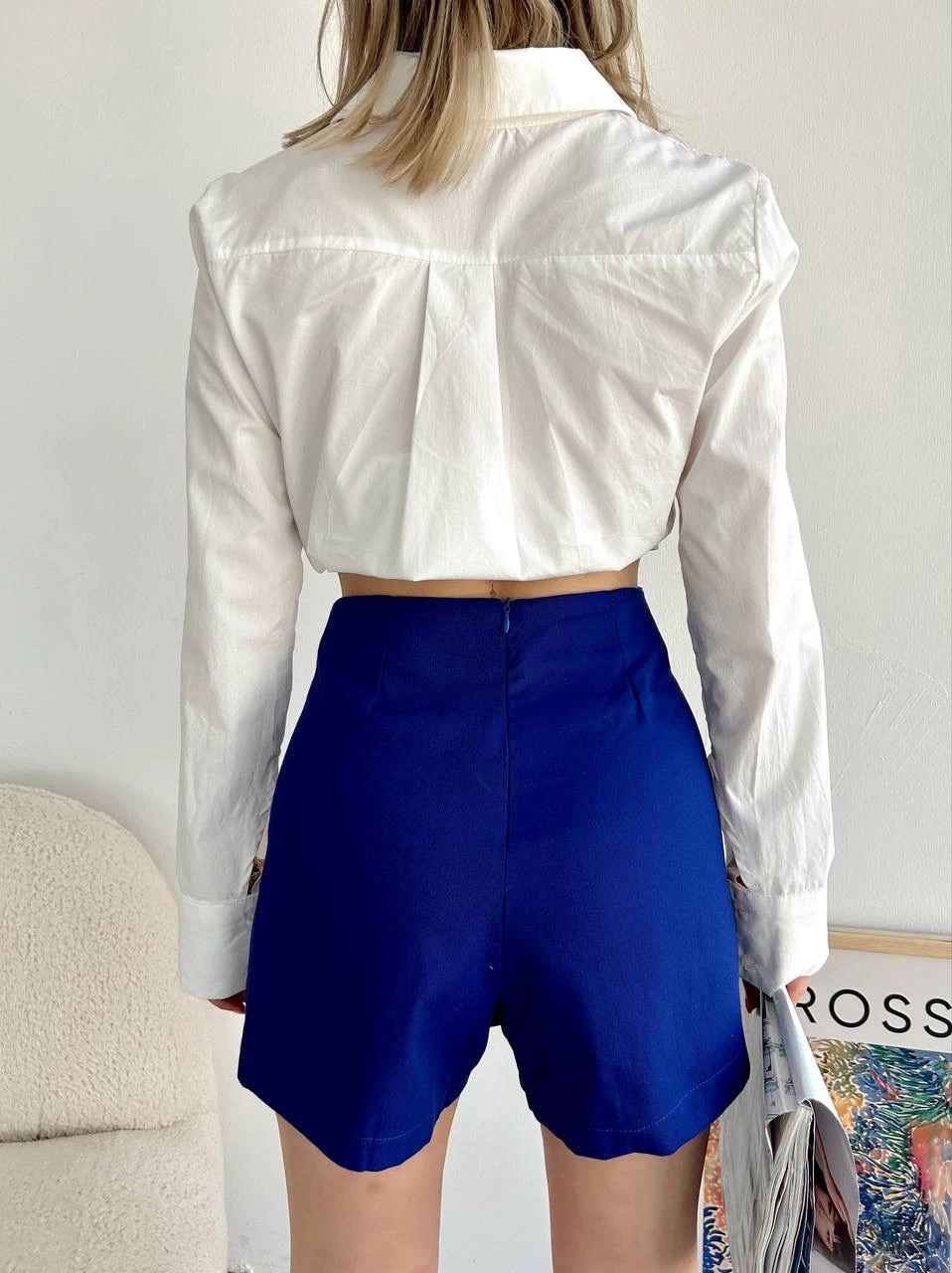 Gabardin fermuarlı şort etek S24906