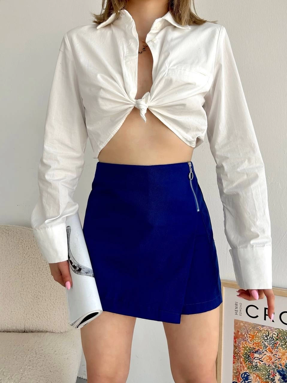 Gabardin fermuarlı şort etek S24906