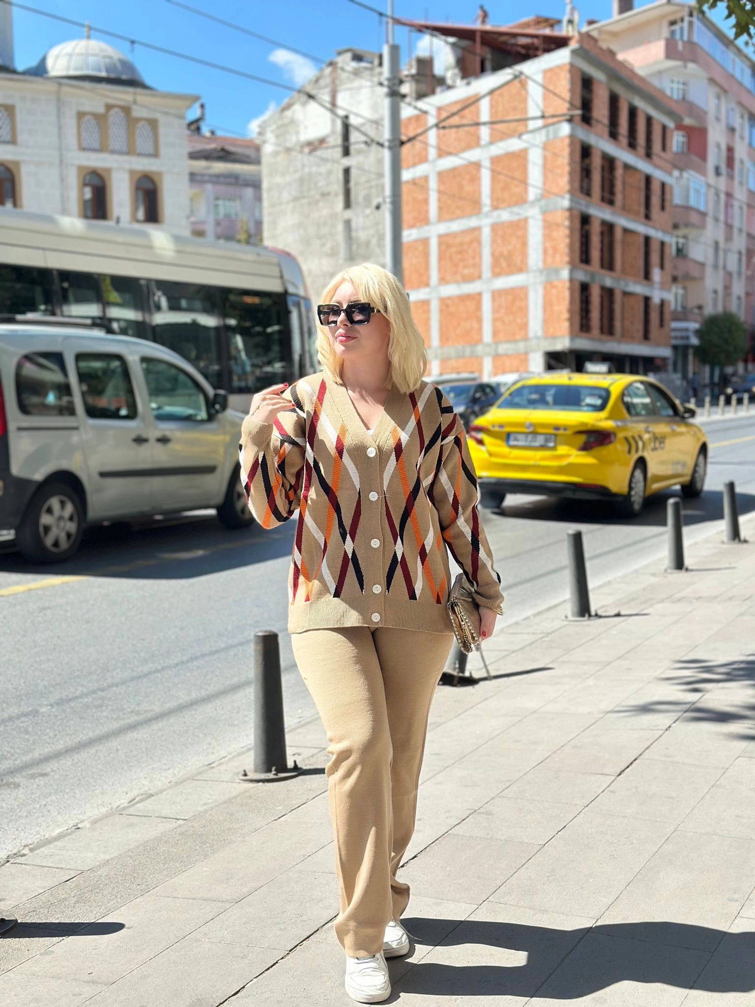Hırka pantolon alt üst triko takım vizon