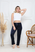 Kadife pijama altı lacivert üzerine beyaz Pontiye desenli q7013