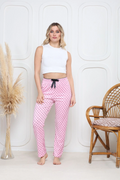 Kadife pijama altı pembe üzerine siyah pontiye desenli q7013