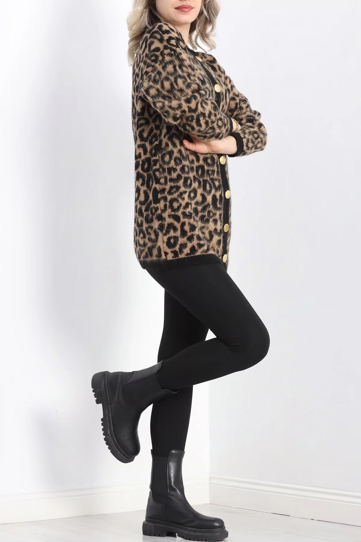 Kahve leopar hırka