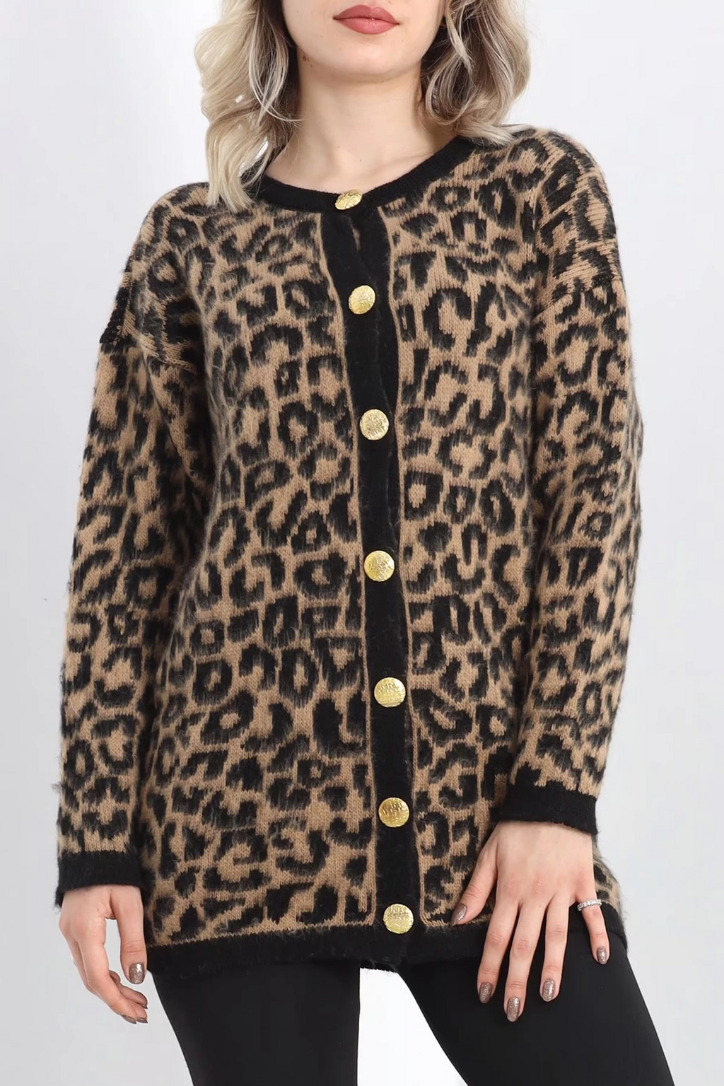 Kahve leopar hırka
