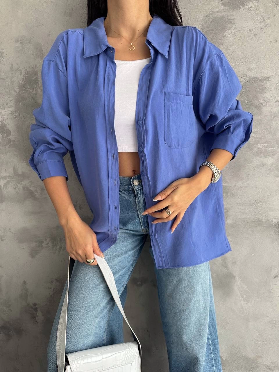 Modal oversize cepli gömlek