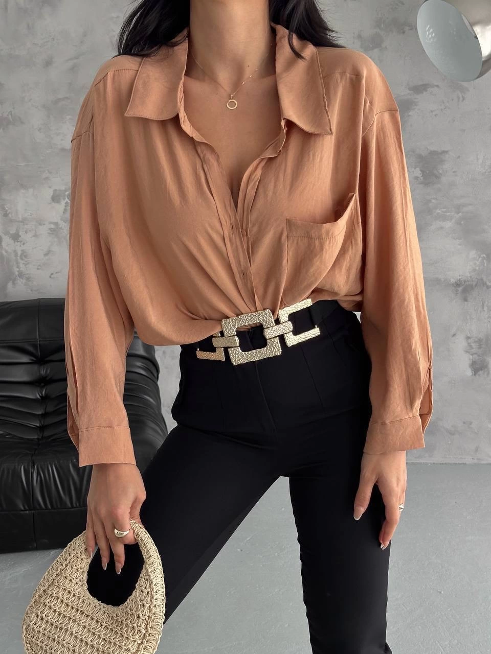 Modal oversize cepli gömlek