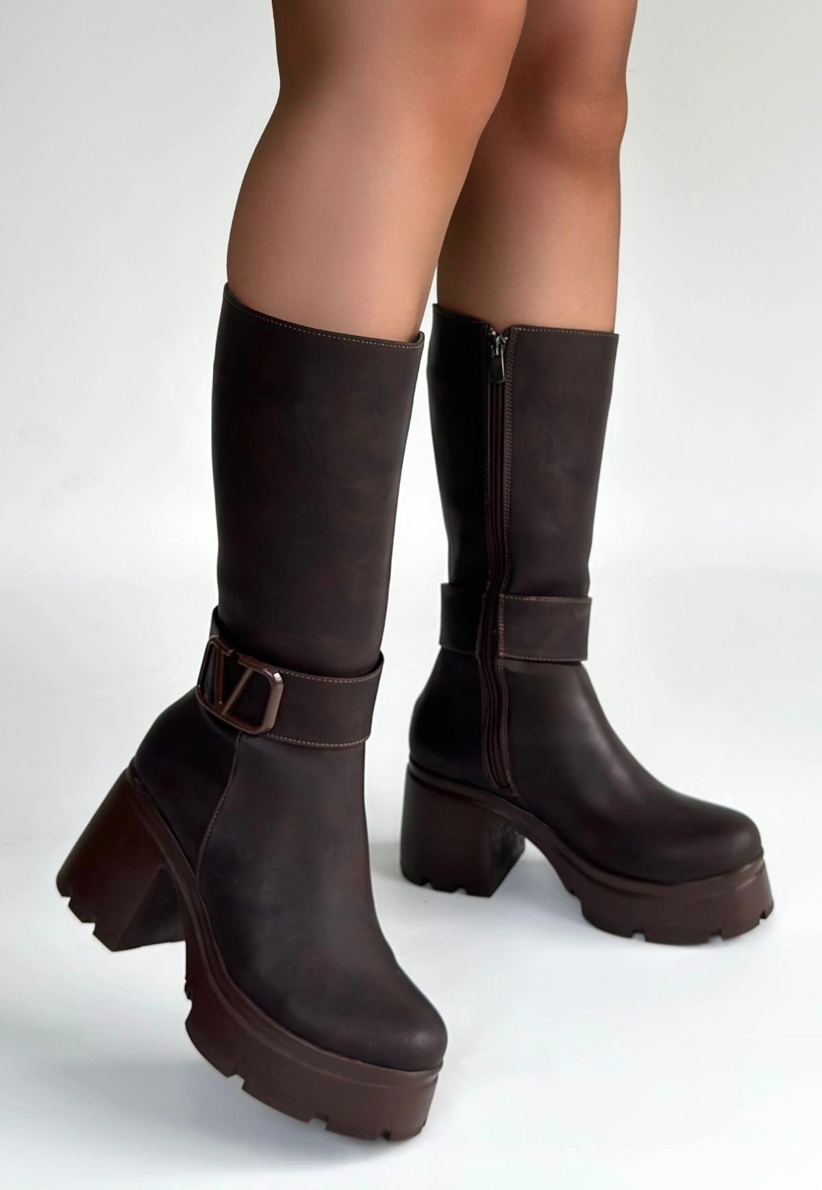 Moki Kahverengi Nubuk Topuklu Çizme