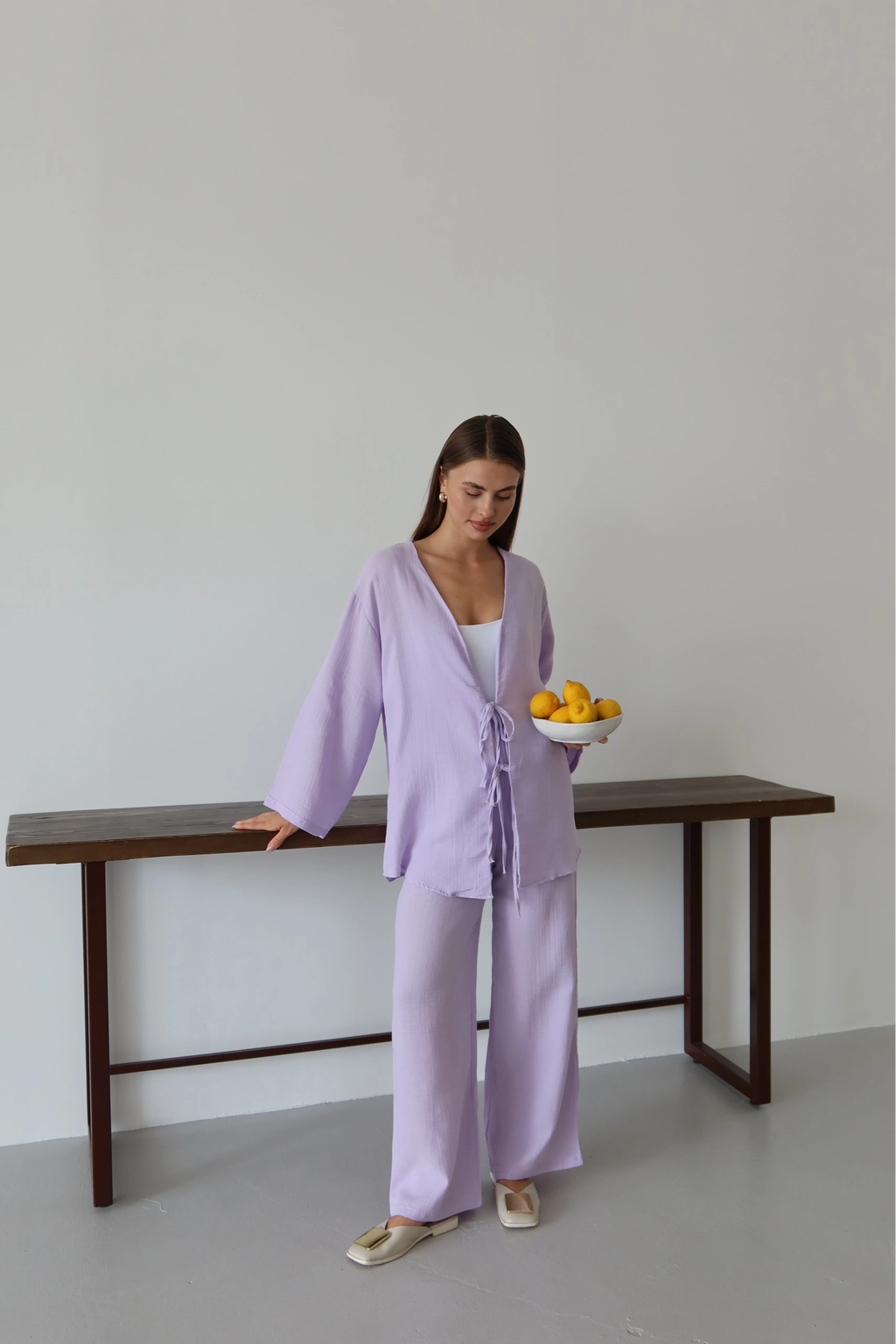 Müslin kumaş kimono lila pt