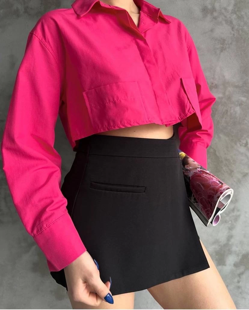 Poplin crop gömlek fuşya s3060