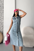Sıfır kol kar yıkama tunik ceket mavi d2520