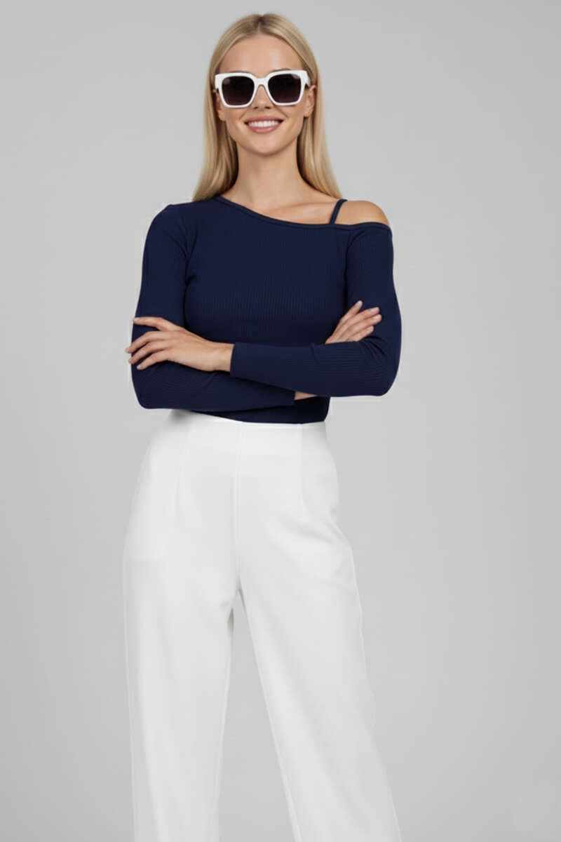 Tek Omuz İpli Bluz Lacivert T4328
