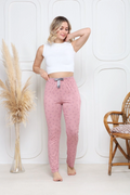 Viskon likralı alt pijama demir pembe baskı desenli q6018
