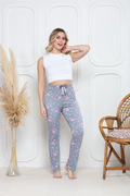 Viskon likralı alt pijama gri üzerine pembe kelebek baskı desenli q6018