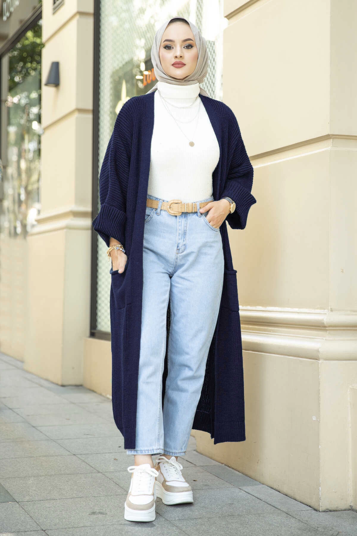 Yarasa kol uzun triko hırka lacivert